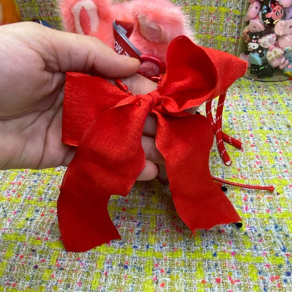 Plush Small Pet Toy - Pink Furry Bunny Costume with extra keychain